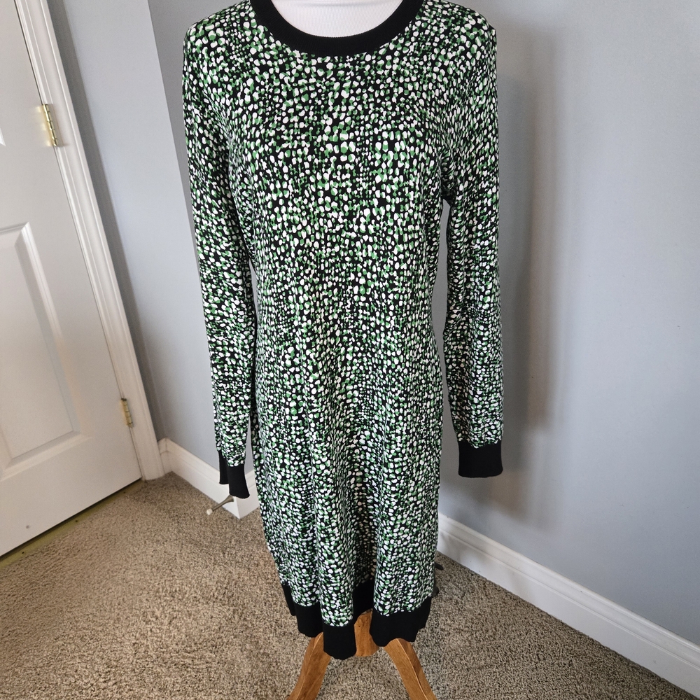 NWT Michael Kors Black and Green Long Sleeve Sweater Dress